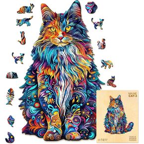 Wooden Puzzles for Adults, Cat Puzzles, Wooden Jigsaw Puzzles for Adults, 80 Pieces Wood Puzzles Adult, Unique Animal Shape Wood Puzzle, Creative Puzzle Gifts for Women Family Game(8.4 * 6.6in)