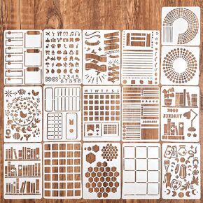 16 Pieces Journal Stencils, Bullet Dotted Journals Supplies, Planner Stencil Templates DIY Drawing Journal Stencils Accessories for Notebook Scrapbook Wood Wall Cake Card Scrapbooking Paper