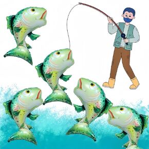 5Pcs Salmon Bass Balloons/Gone Fishing Baby Shower Decorations Balloons/Let’s Go Fishing/Little Fisherman Fishing Party Supplies/Fish Fest Glitter Fish Go Fishing/Fishing Enthusiast Tournament