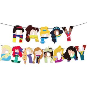 OULUN Princess Birthday Banners, Multi Color Paper Rectangular Banners, 7.5in X 5.5in, Perfect for Parties