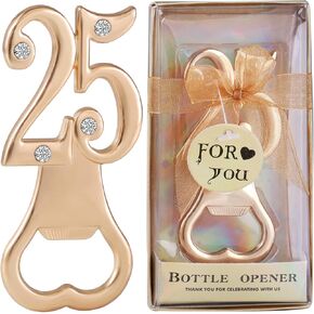 24pcs 25th Birthday Beer Bottle Opener for 25th Birthday Party Favors 25th Wedding Anniversaries Souvenirs Favors Gifts Decorations (24, Golden-25th)