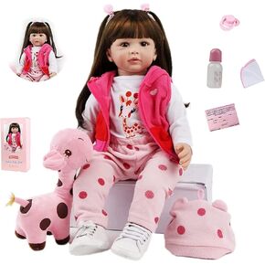 SYP 24 Inch 60 cm Reborn Baby Doll Girl Soft Vinyl Silicone Realistic Toddler Newborn Doll Reborn Babies Birthday Xmas Gift