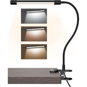 مصباح مكتب JHD LED مع المشبك - قابلة للتعديل 3 أوضاع ملونة 10 مصباح طاولة مستوى السطوع ، USB Eye Caring مرنة Lighteck Desk Light للمكتب المنزلي ، غرفة النوم ، القراءة ، الأظافر ، مقطع على الضوء ، الأسود