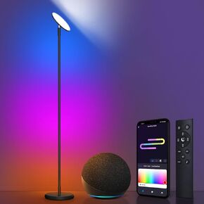 OUTON Smart Floor Lamp, 30W/3000LM Bright LED RGB Torchiere Floor Lamp, Works with Alexa Google Home, 16 Million DIY Colors, Music Sync, Standing lamp for Living Room, Bedroom, Gaming Room (Black)