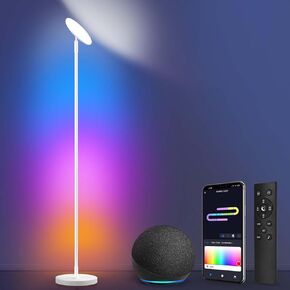 OUTON Smart Floor Lamp, 30W/3000LM Bright LED RGB Torchiere Floor Lamp, Works with Alexa Google Home, 16 Million DIY Colors, Music Sync, Standing lamp for Living Room, Bedroom, Gaming Room (Black)