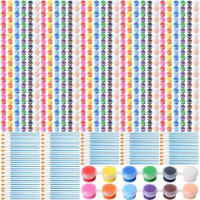 Qilery 840 Pcs Mini Acrylic Paint Set 60 Set 12 Colors Washable Paint Strips 60 Pcs Flat Brushes 60 Pointed Brushes for Kids Adult Arts and Crafts Classroom Birthday Party Painting Supplies(2 ml)