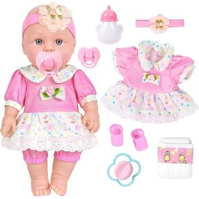 ZQDOLL 12 Inch Girls Baby Dolls with Accessories and Clothes Pplayset, Eyes Open Cute Face Baby Doll with Bottle,Diapers, Pacifier, Toy Stuff for Toddlers Kids Ages 3 and Up