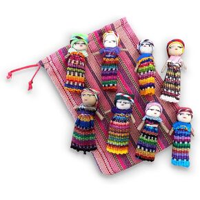 Set of 8 Guatemalan Handmade Worry Doll with a Colourful Crafted Storage Bag | Worry Dolls for Girls | Worry Dolls for Boys | Anxiety Dolls