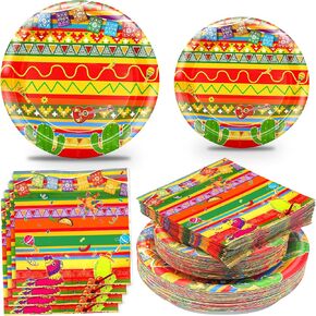 108 Pcs Fiestas Decorations for 36 Guests, Mexican Fiestas Tableware Set Fiestas Dessert Plates Napkins, Mexican Theme Party Supplies for Carnivals Event Birthday Dia De Muertos Festival
