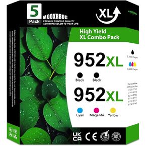 952XL High-Yield Ink Cartridges (5-Pack, 2Black/1Cyan/1Magenta/1Yellow) Compatible Ink Replacement for HP OfficeJet Pro 7740 8210 8216 8218 8710 8715 8716 8717 8719 8720 8725 Printer