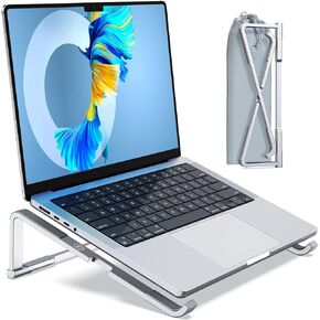 Laptop Stand for Desk, Aluminum Computer Stand for Laptop, Foldable Laptop Riser, Portable Laptop Stand, Compatible for MacBook Pro/Air, Dell, HP, Lenovo, 11'' -15.6'' (Silver)