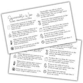 Squeezable Wax Squeezy Care Instruction Cards | 50 pk 3.5x2" for Selling Scented Liquid Wax Client Packaging Pouch Labels Warning