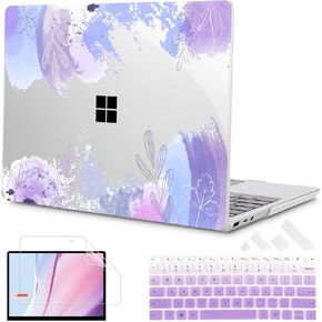 Tuiklol Case for 12.4 Inch Microsoft Surface Laptop Go 3/2 / 1 2023-2020 Releases, Plastic Hard Shell Case with Screen Protector and Keyborad Cover +Dust Plugs Model 2013/1943,Inset Flora