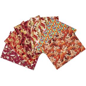 Fat Quarters Fabric Bundles,Oriental Style Fabric 6 PCS,Asian Chinese Japanese Fish Floral Red Crowned Crane Great Wave Dragon Red Fabric Material Squares 19.6 x 15.8Inch for Sewing Quilting Wrapping