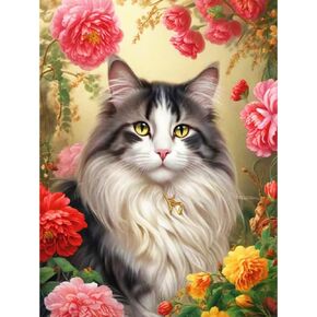 WSLWXSHM Diamond Painting Kits for Adults Cat, Round Full Drill Diamond Art Kits, 5D DIY Paint with Diamonds Crafts for Home Wall Decoration Gifts 12×16Inch, Animal