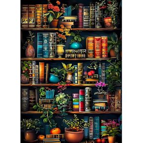 CEOVR Diamond Painting Kits for Adults, Bookshelf Plant Diamond Art Dots 5D Full Drill DIY Gem Art, Adult Crafts Kits Arts and Crafts, Wall Decor for Home Office 12x16in