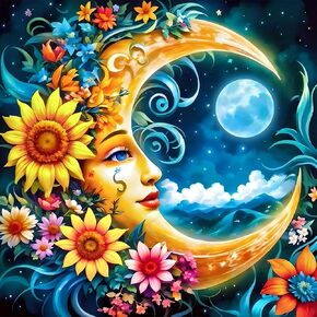 WSLWXSHM Diamond Painting Kits for Adults Moon, Sunflower Round Full Drill Diamond Art Kits, 5D DIY Paint with Diamonds Crafts for Home Wall Decoration Gifts 12×12Inch