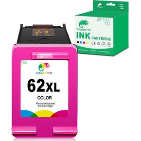 COLORETTO 62 XL (1 Color) Remanufactured Printer Ink Cartridge Replacement for HP 62XL to use with OfficeJet 5740 8040 Envy 5540 5640 5660 7644 7645 OfficeJet 200 250 Series