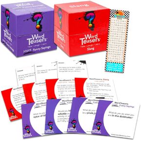 Word Teasers Card Game 2 Pack for Kids - Bundle with ? Word Teasers Slang and Funny Saying Card Decks for Boys, Girls, Family Plus Bookmark | Fun Trivia Card Game Set