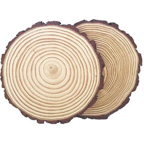 Natural Pine Wood Slabs Untreated 7-8 inches Diameter x 4/5" Thick Solid Wood Slices for Weddings, Table Centerpieces, DIY Projects or Decoration-2Pcs