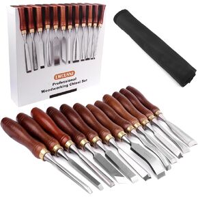 12-Piece Wood Chisel Set,CR-V 60 Steel Blades Straight Edge V Chisel Gouge Carving Tools for Woodworking Beginners & Professionals with Storage Case