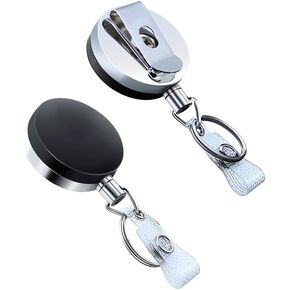 2 Pack-Heavy Duty Retractable Badge Holder Reel,Retractable ID Badge Reel with Reinforced Belt Clip Strap Key Ring,25.2" Stainless Steel Cord for Name Card Keychain Badge Holder Metal Case by BETOOM