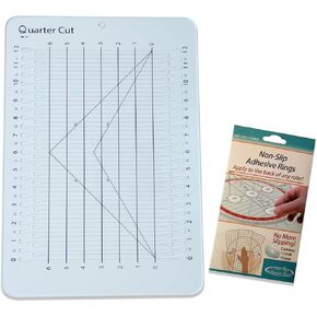 YICBOR Quarter Cut Slotted Ruler Template for Quilting and Sewing Quilt Strip Rulers for Fabric Precise Cutting with 1Pack Nonslip Self Adhesive Silicone Grips