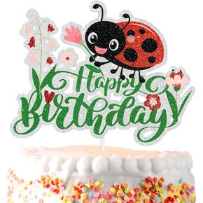 Ladybug Cake Toppers Insect Happy Birthday Decorations, Boys and Girls Birthday Party, Garden Party, Baby Shower, Bug Theme Party Decorations, Birthday Gifts for Kids. SugarGera