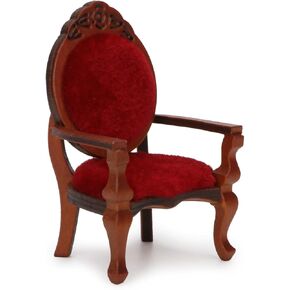 Dollhouse Chair Miniature Furniture Retro Vintage Chair Wooden Accessories 1:12 Chairs Upholstered Victorian Carved Armchair for Christmas Decoration Ornament (B)