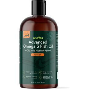 يدعم Wuffes Advanced Omega 3 زيت السمك للكلاب والأحماض الدهنية الطبيعية و DHA الدهنية ، وتغذية المفاصل ، والهضم والجهاز المناعي - بنسبة 100 ٪ من زيت السمك البري النقي ، 16 أوقية ، 16 أوقية
