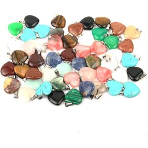 LHJ 20PCS Natural Heart Shape Gemstone Stone Pendants Charms Pendants for Necklace Bracelet Jewelry Making