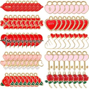 Yaomiao 80 Pcs Metal Heart Charms Red Rose Gold Plated Charms Alloy Pendant Locks and Keys Pendants for DIY Craft Necklace Jewelry Making (Sweet)