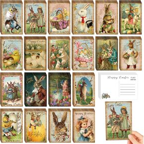 80 Pcs Vintage Easter Cards Bulk Bunny Rabbit Easter Postcards 4 x 6 Inch Antique Greeting Cards Set Retro Easter Cards for Friends Family Christian Catholic Party Supplies(Bunny Pattern)