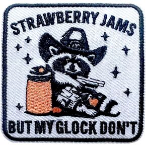 Strawberry Jams But My Glock Don't Patch, 3 Inches Sew On Iron On Patches Funny Racoon Embroidery Patches for Clothes Backpacks Hats Jeans Bags, Embroidered Patches, DIY Patch for Boys Girls