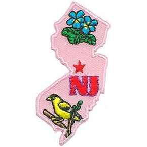 New Jersey State Iron-on Patch Featuring State Bird American Goldfinch and Flower Common Blue Violet