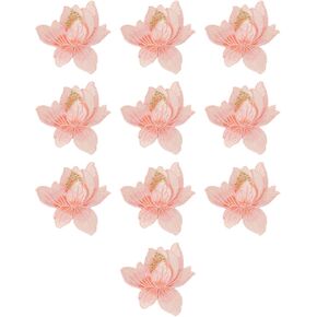 10 Pieces Blooming Lotus Embroidered Applique Orchid Flower Iron on Patches Sew on Badge Stickers for Clothes Backpack Repairing Embellishment Decorations (Beige)