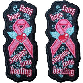 2 PCS Pink Ribbon Embroidered Iron On Patches Breast Cancer Awareness Hope Love Healing Clothing Fabric Badge, S_Logo_001