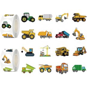 1000 PCS Cartoon Truck Car Stickers Roll for Kids- Round 1.5 Inch 16 Styles Cars Kindergarten Stickers Teacher Stickers Kids Birthday Party School Reward Giveaways