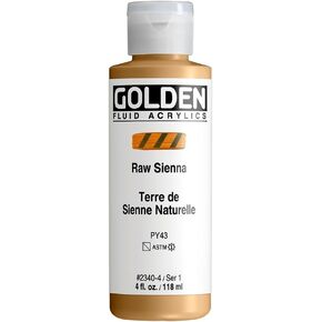 Fluid Acrylics by GOLDEN, Raw Sienna, 4 fl. oz. Bottle, Professional Acrylic Paint, Semi-Transparent