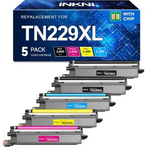 InkNI Compatible Toner Cartridges Replacement for Brother TN229XL TN229 XL TN-229XL Toner Cartridges for MFC-L3780CDW MFC-L3720CDW HL-L3280CDW HL-L3220CDW HL-L3300CDW Printer (TN-229XLBK/C/M/Y-5 Pack)