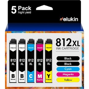 812XL Ink Cartridges Combo Pack Remanufactured for Epson 812XL Epson 812 Ink Work with Workforce Pro WF-7840 WF-7820 WF-7310 EC-C7000 Printer（812 Ink cartridges, 5 Pack）