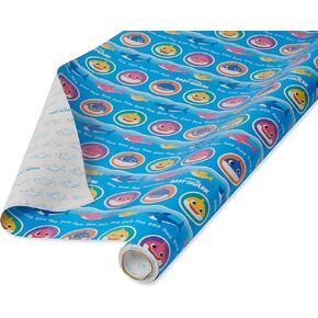 American Greetings Reversible Wrapping Paper, Baby Shark (1 Roll, 75 sq. ft.)