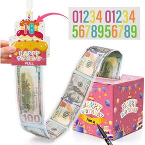 Pink Gift Box with 40Pcs Transparent Bags Pull Out Surprise Money Box for Happy Birthday Day Card and DIY Stickers for Any Age A Fun Way to Give Cash to Family and Friends