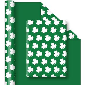 JarThenaAMCS St. Patrick's Day Wrapping Paper -Mini Roll- 17 Inch x 32.8Ft Green White Shamrock Gift Wrap Paper Lucky Clover Art Paper for Irish Holiday Birthday