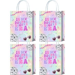 Tyndallrays 16 Pieces In My Double Digits Era 10th Birthday Party Favors Bags,Iridescent 10th Birthday Gift Snacks Treat Candy Party Favors Bags with Handles for Girls 10th Birthday Party Decorations