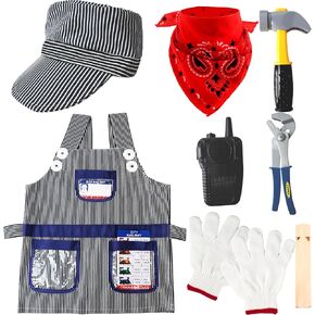 10 Pcs Kids Train Conductor Costume Set Train Engineer Dress Up Kit Train Driver Cap Bandana and Whistle Outfit for Boys Girls Halloween Career Day Pretend Party Cosplay