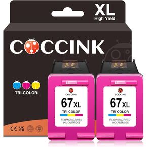 COCCINK 67xl Color Ink Cartridges for HP 67 XL for DeskJet 2723e 2725e 2755e 2800e 2842e 2852e 2855e 4133e 4155e 4152e 4255e Envy 6000 6055e 6452e 6455e 6458 6475 Combo Printer Inkjet (2 Tri-Color)