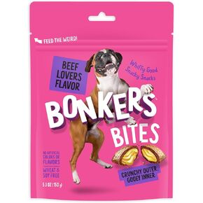 Bonkers Dog Treats Beef Lovers Flavor 5.2 OZ, Dog Treats, Treats for Training, for All Breeds and Ages, Food Topper, Resealable Pouch (6 Pack)