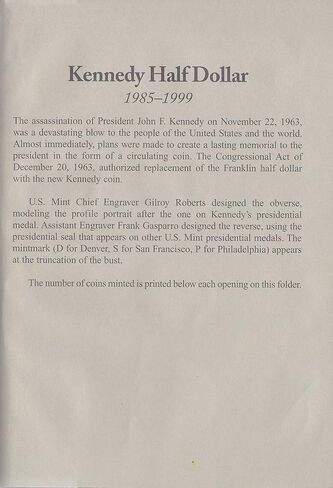 هو. Harris & Co. US John F. Kennedy Half Dollar Coin Folder 1985 - 1999 #2697 in Kuwait
