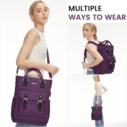 حقائب الظهر المحمول القابلة للتحويل LoveVook للنساء ، حقائب الظهر على ظهر حقيبة الظهر 15.6 بوصة مع ميناء شحن USB ، حقيبة كلية كبيرة للممرضات ، الأرجواني/الأسود in Kuwait